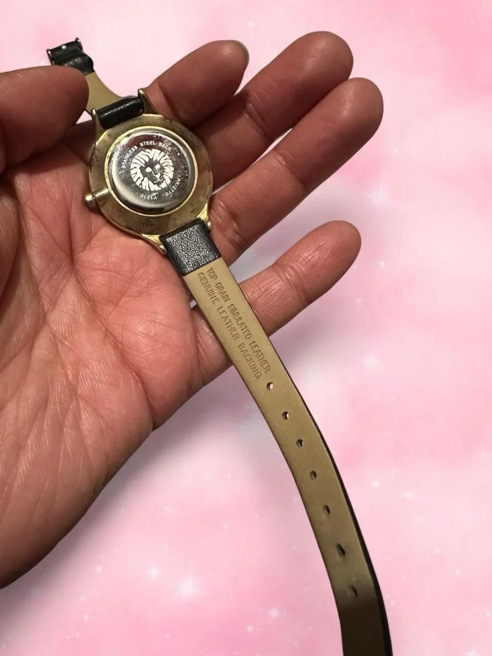 Anne Klein Black and Gold Women's Leather-Strap Watch
